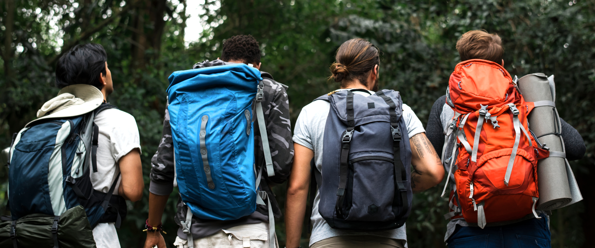 Trekking together in a forest