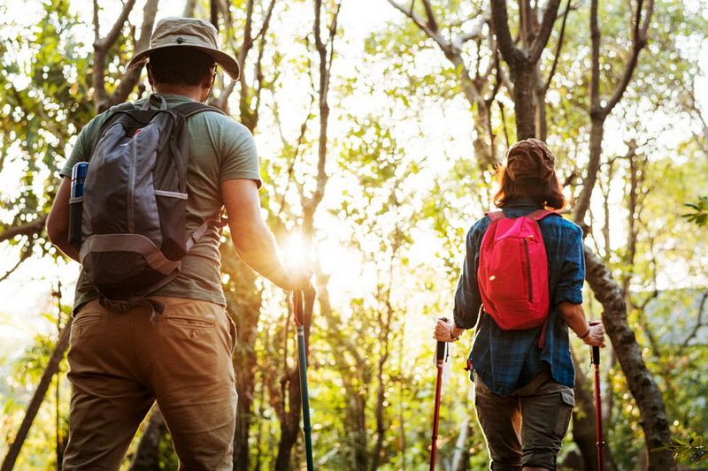 Couple trekking together in the Vesuvius National Park close to Naples, Italy